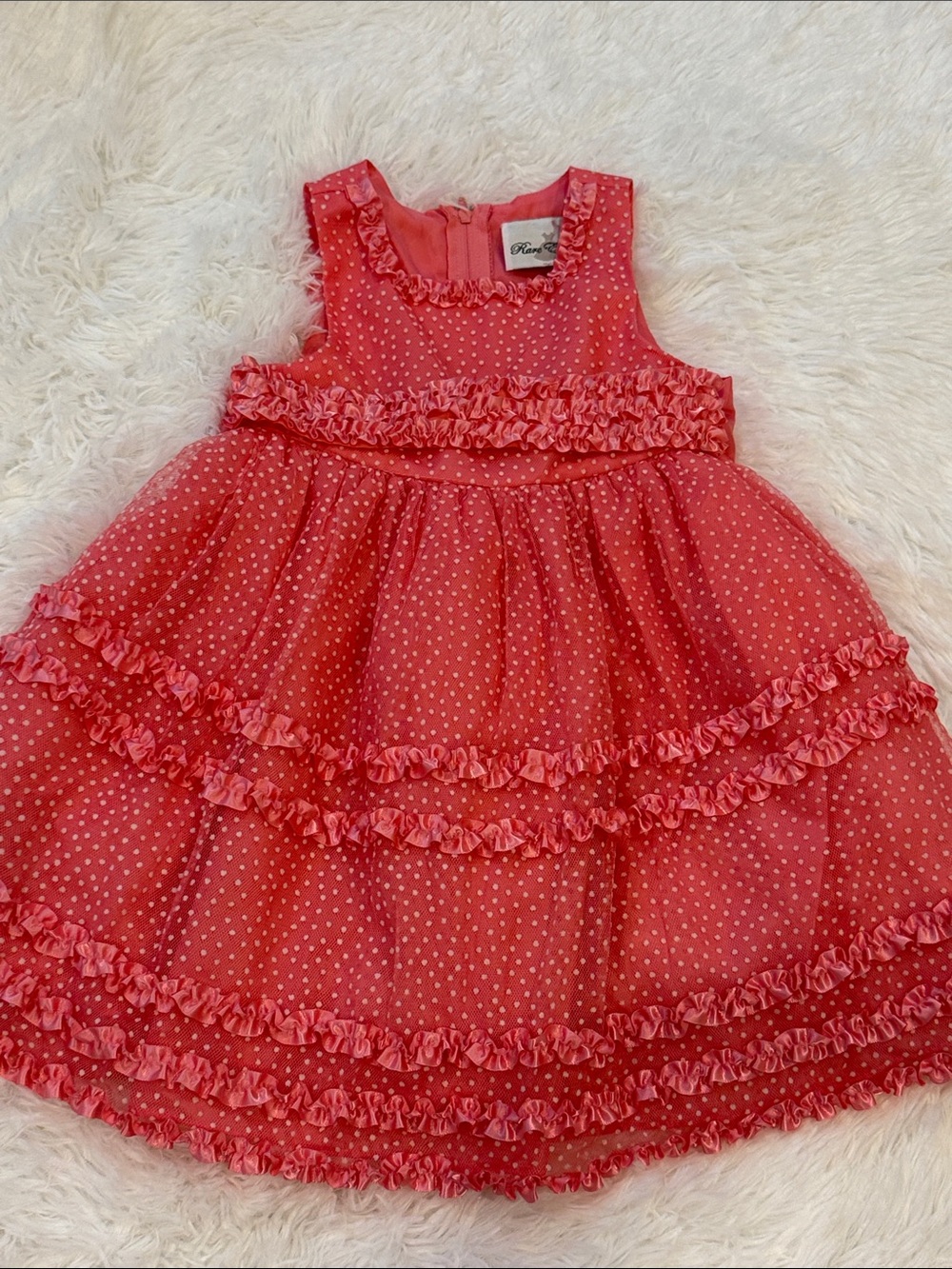 Rare Editions Coral Red Polka Dot Ruffle Party Dress